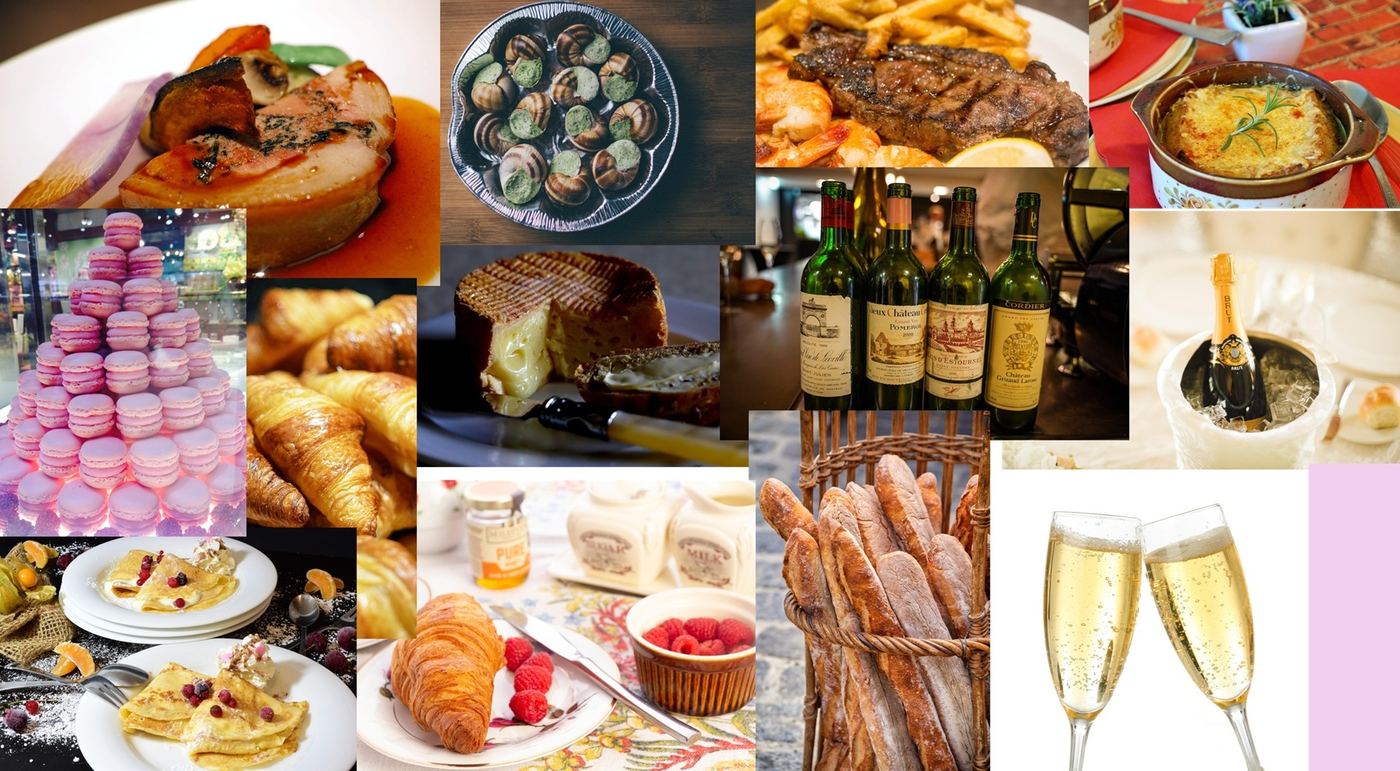 French pastries, cheese, and wine, Paris