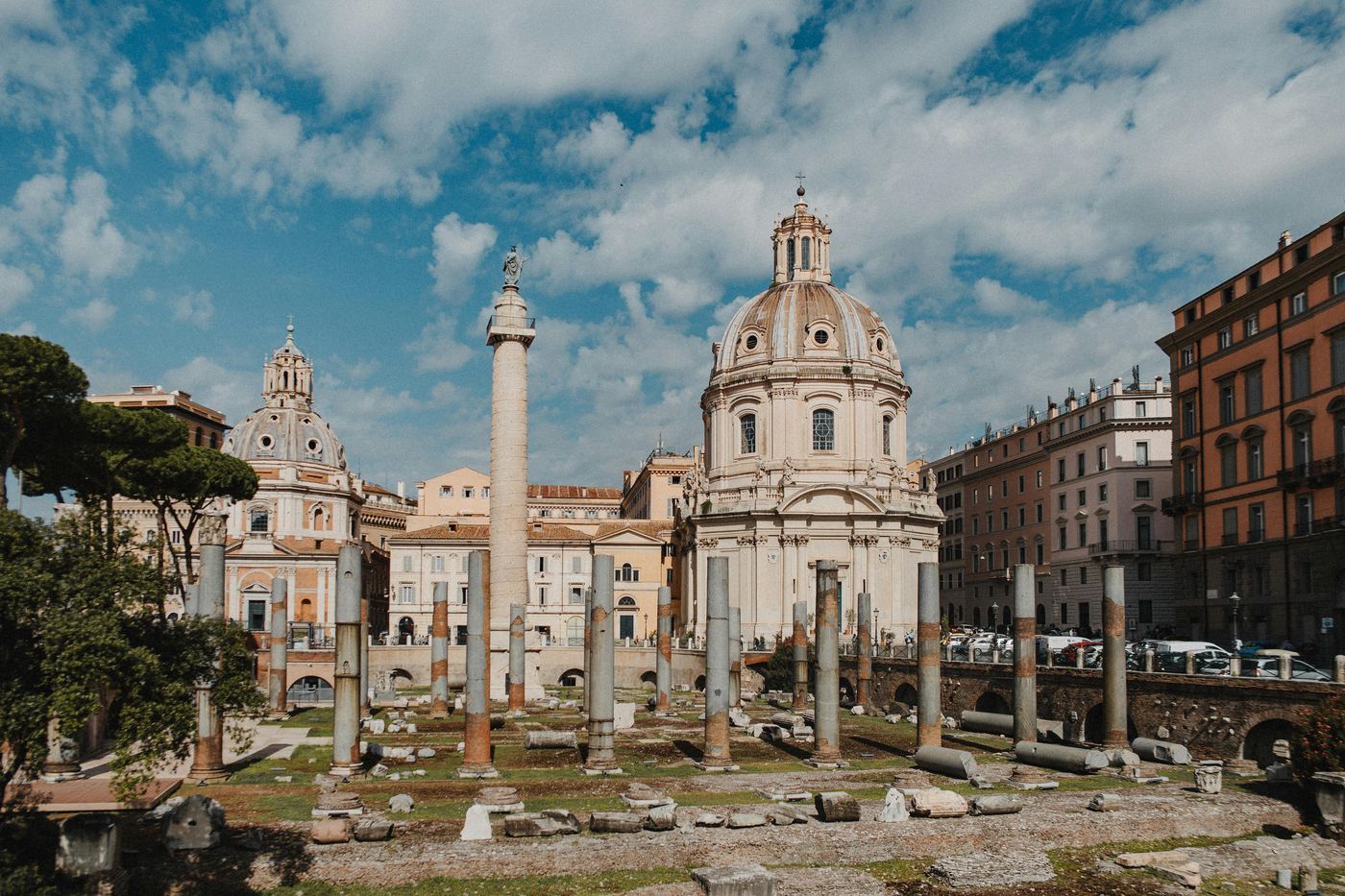 Trajan's Column and the Roman Forum ruins